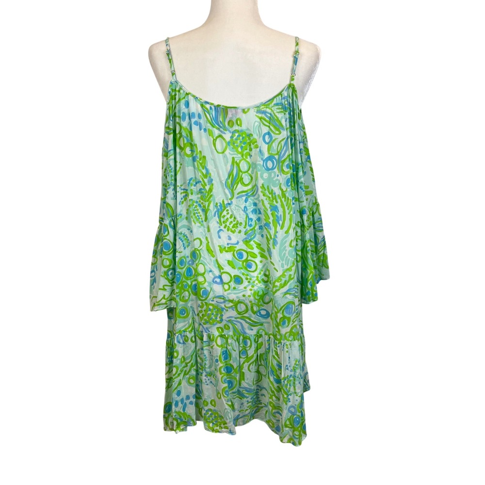 🌴 Lilly Pulitzer Cold-Shoulder Mini Dress in Aqua & Lime Print - Picture 5 of 8